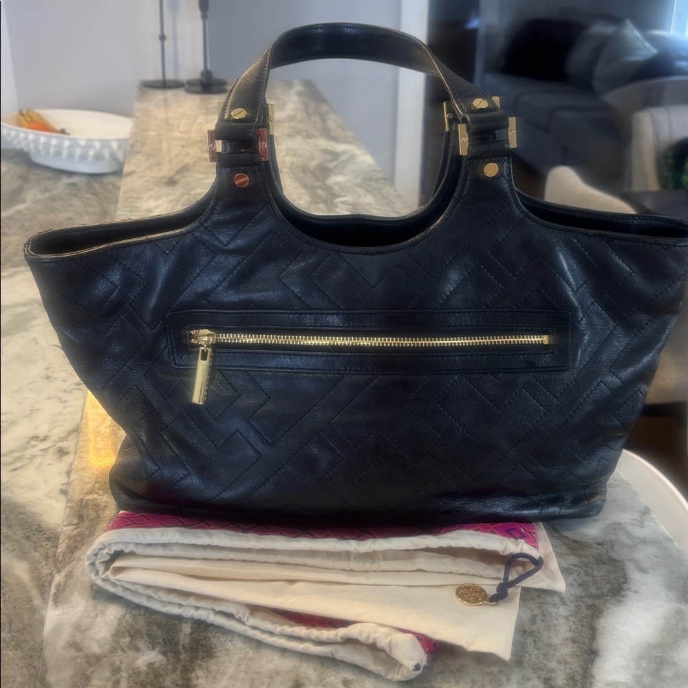 Tory Burch Black T Stitched Tote Bag - Picture 2 of 15